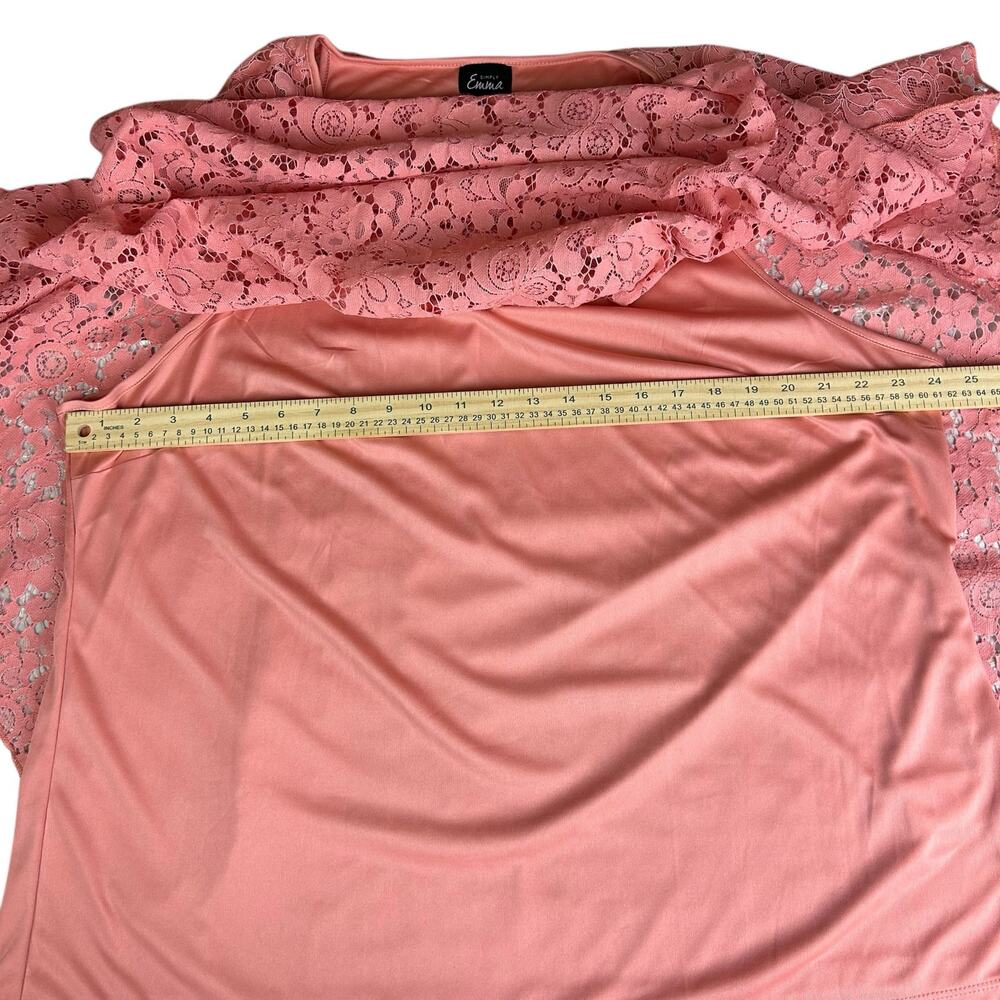 Simply Emma Lace Overlay Top Women Size 3X Salmon Pink Tank Lined Poncho Blouse - Picture 9 of 12
